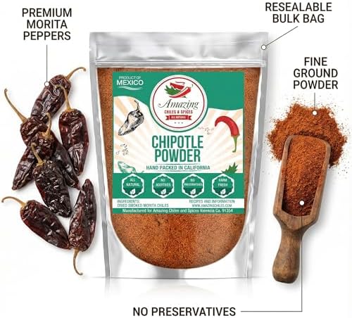 Chipotle Chili Powder Seasoning 4oz – Natural and Premium. Great For Meats, Grilling Rubs, Sauces, Salsa. Medium to High Heat - Sweet & Smoky Flavor. By Amazing Chiles & Spices.