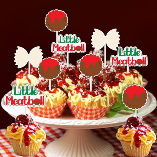 Meatball Birthday Decorations, 36pcs Meatball Cupcake Toppers for Italian Spaghetti Birthday Decorations Boy First Birthday Baby Shower