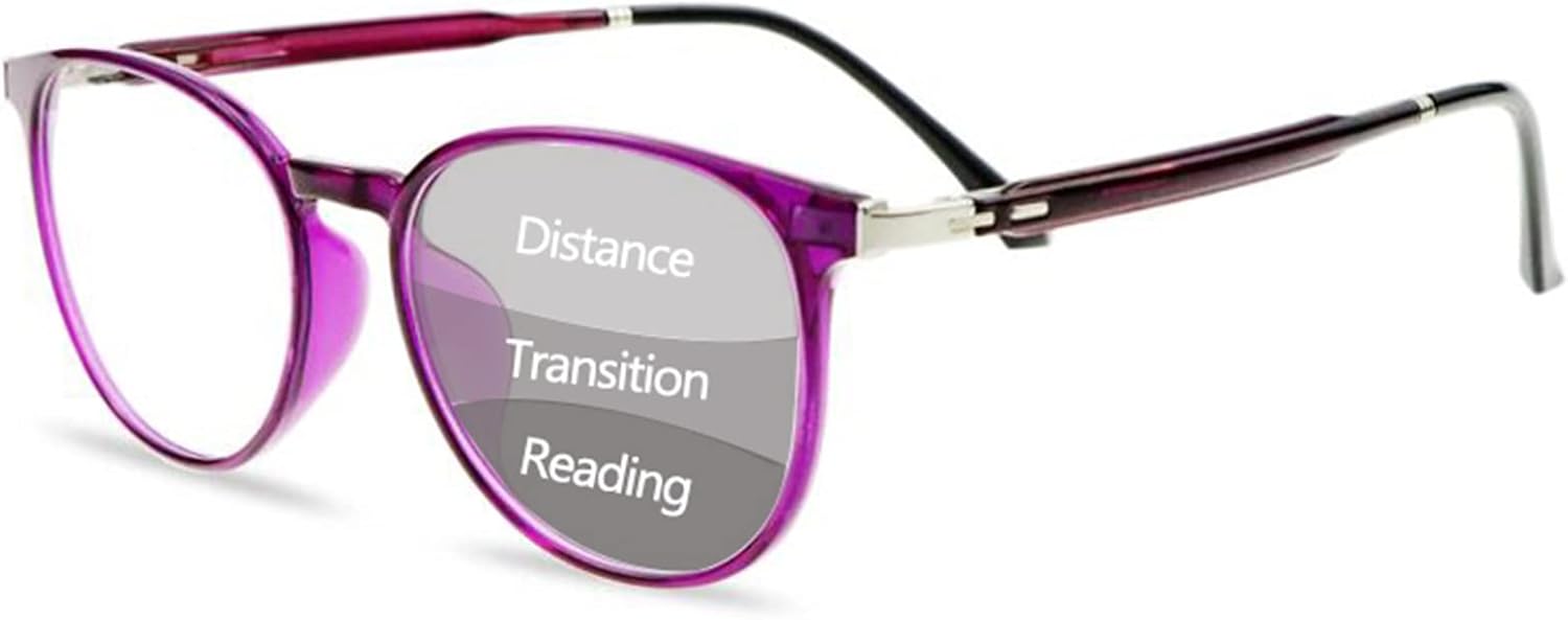 Sunglasses Progressive Multifocal Reading Glasses Photochromic Oval Spring Hinge Reader for Men Women (Color : Purple, Size : 2.5X)