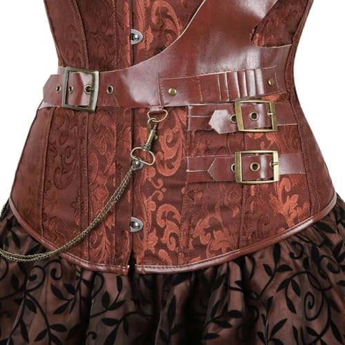 Corset Dress 3 Set Skirt Tutu Set Corsets for Women Steampunk Gothic Punk Leather Bustier Pirate Costume