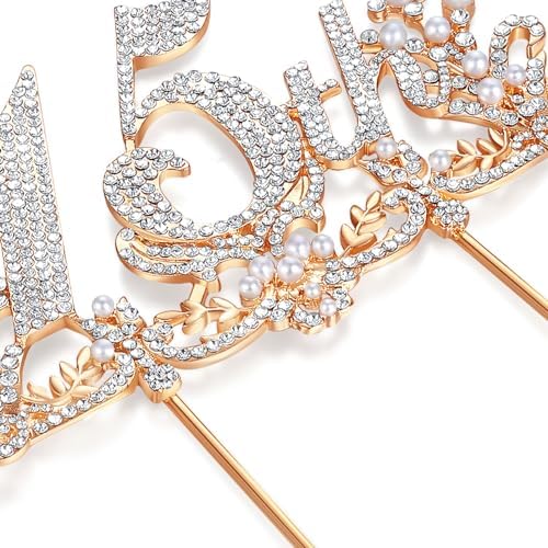 Lovelyshop Luxurious Diamond Gold Cake Topper for 15th Birthday Celebrations and Quinceañera-Large