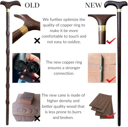 Handmade Wooden Walking Cane for Men Women Stylish Natural Wood Walking Sticks with Wrist Strap and Rubber Tips - 36 Inches