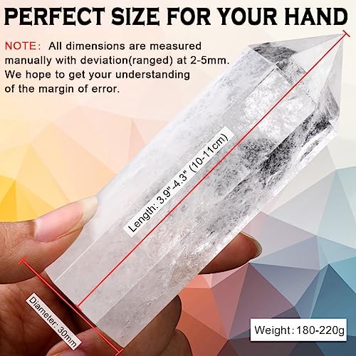 CASMON Large Healing Crystal Wands 3.9"-4.3"(10-11cm), Natural Clear Quartz Obelisk Crystal Tower Stone, 6 Faceted Single Healing Crystal Point for Reiki Chakra Meditation Therapy (1PC)