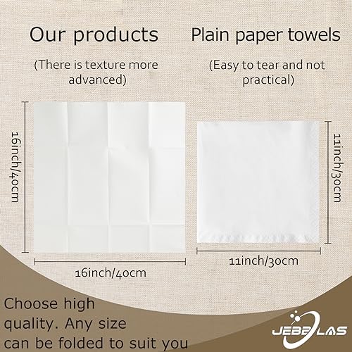 JEBBLAS Disposable Cloth Like Napkins, Built-in Flatware Pocket, Wedding Party Linen Feel White Napkin, Prefolded for Silverware,150 Count (150 Pack)