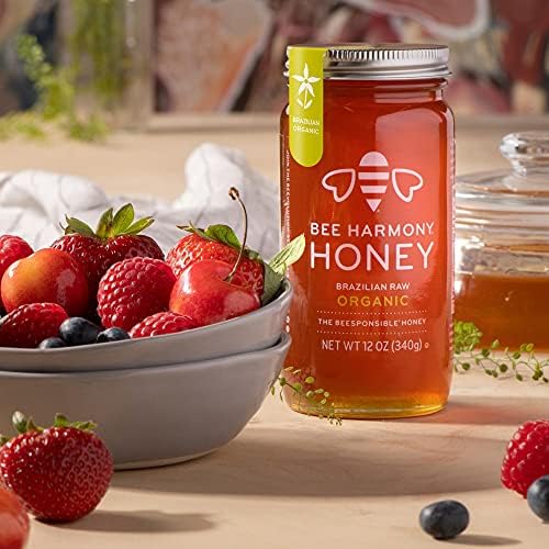 Bee Harmony Organic Raw Honey, 12 OZ (Pack of 2 Jars)