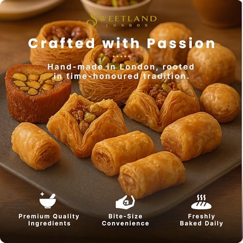 Sweetland London Premium Pistachio Baklava Assortment – Gift Tin | Handmade Lebanese Pastry Sweets | Authentic Middle Eastern Baklava Selection | Perfect for Ramadan, Eid, Easter & Mother’s Day | UK-Made (1.1lb (500g))