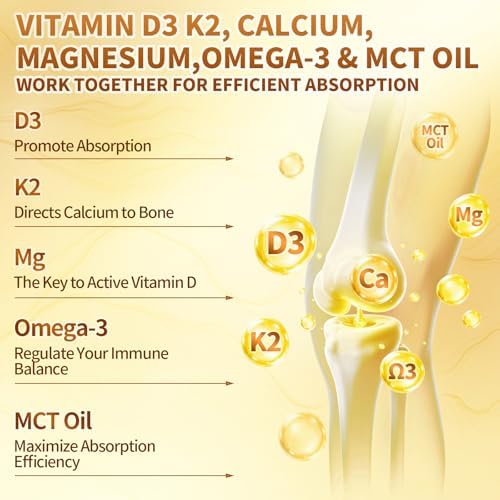 Vitamin D3 K2 Drops, D3 20000 IU & K2 as MK-7 400mcg with Magnesium, Calcium, Zinc & Omega 3 for Immune*, Mood*, Bone* Health, Orange Flavor Vitamin D Liquid Drops Supplement 1 Bottle/2 Ounces