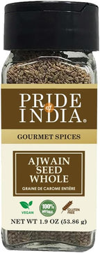 Pride of India - PACK of 6 - Ajwain Seed Whole – Gourmet Carom Seeds – Flavoring agent for Savory Dishes – Aromatic & Nutrient-Dense – Easy to Use – 2.1 oz. Dual Sifter Bottle