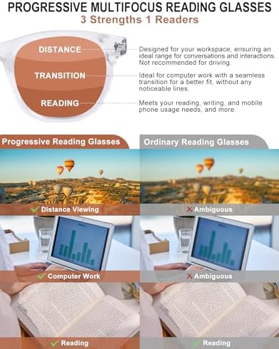 Photochromic Progressive Multifocus Reading Glasses Computer Eyeglasses Transition Readers for Women