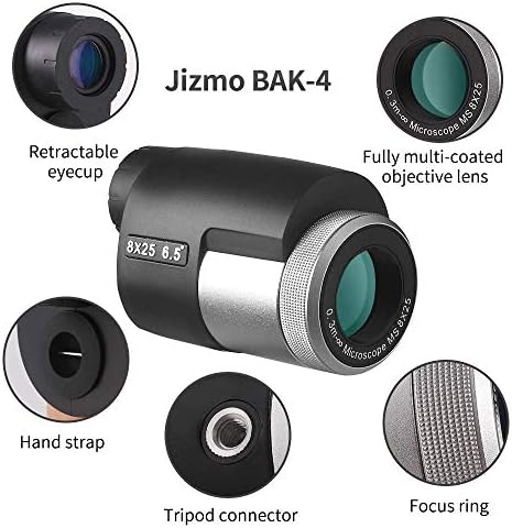 Jizmo 8x25 High Definition Monocular Telescope, Close Focus 1 ft, Fully Multi Coated Optical Lens BAK4 Prism, Mens Gift Wide View Monocular for Bird Watching Travel Sports Events