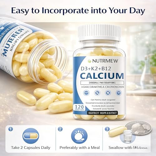NutriView Calcium 2000mg with D3 & K2 - High Absorption Bone Health Supplement for Women, Non-GMO, 120 Softgels