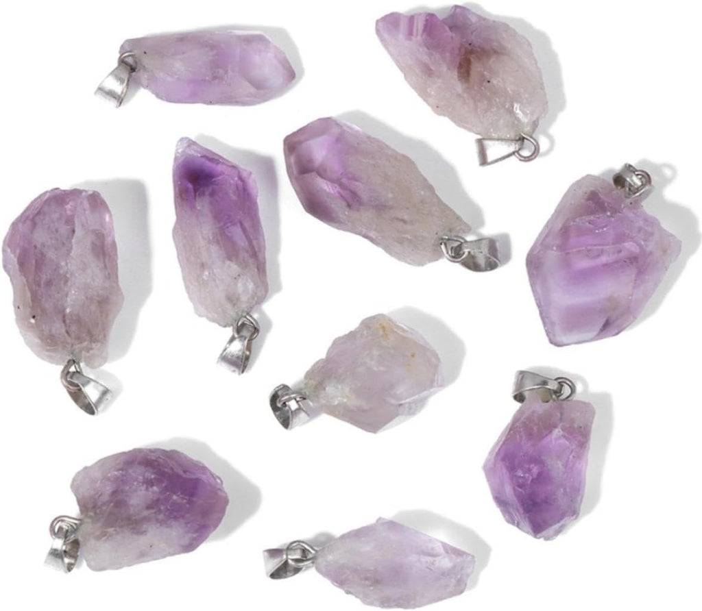 10pcs Irregular Raw Natural Amethyst Rock Stone Pendant Healing Crystal Chakra Gemstone Charm for Jewelry Making DIY Necklace Earrings Accessories Reiki