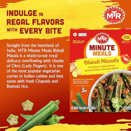 MTR - Bhindi Masala - Fried Okra in Spiced Gravy - Authentic Indian Ready To Eat Meal - Plant-Based, Delicious Microwave Food - Perfect for Quick and Nutritious Indian Cuisine Lovers - (Pack of 6)