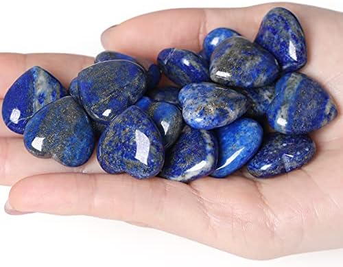 10 PCS Lapis Lazuli Natural Heart Crystals Set Thicken Heart Shaped Polished Stones Palm Love Gemstones Bulk Wholesale Reiki Energy Balancing Meditation Carved Palm Worry Stone Gift