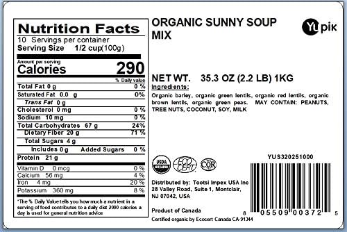 Yupik Organic Sunny Soup Mix with Lentils & Green Peas, 2.2 lb (35.2 oz), Non-GMO, Vegan, Kosher, Source of Protein, Fiber & Iron, Ideal for Soups, Salads & Vegetarian Meals