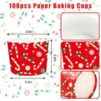 Whaline 100Pcs Christmas Paper Baking Cups Red Green Candy Cane Cupcake Wrappers Scalloped Edge Cupcake Muffin Cases for Xmas Winter Holiday Party Dessert Decoration