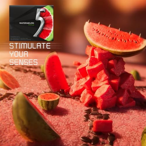 5 GUM Watermelon Prism Sugar Free Chewing Gum Bulk, 15 Stick Box (10 Pack)