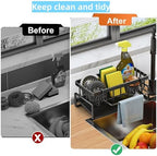 Sponge Holder for Kitchen Sink, Kitchen Sink Caddy Rustproof 304 Stainless Steel Dish Sponge Organizer with Detachable Dishcloth Rack Bathroom Organizer Dish Soap Dispenser Brush Holder Storage