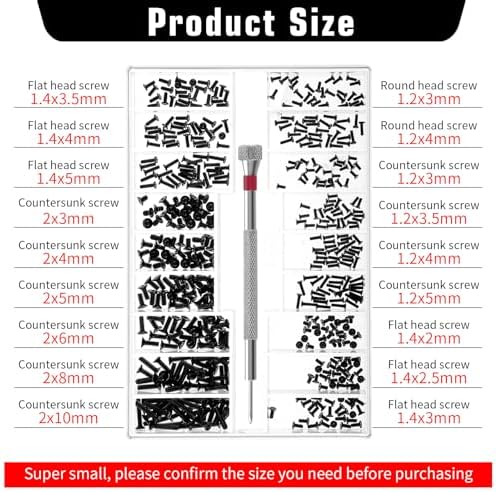 500 Pcs Tiny Screws Tiny Micro Repair Screw Kit M1.2/M1.4/M2.0 Small Replacement Screws Black Laptop Computer Electronic Screw Assortment Kit with Screwdriver for Glasses Watches
