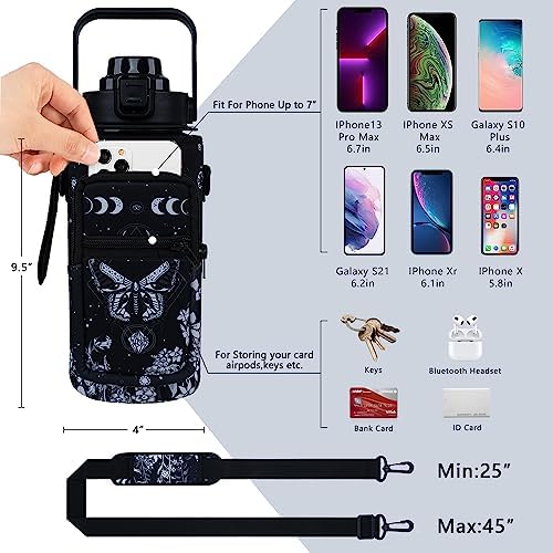 Goth Moon 64 oz Water Bottle with Sleeve - BPA-Free, Leakproof, Time Marker & Flip Top Lid - Motivational for Halloween Spooky Gifts for Women (Christmas, Birthday)