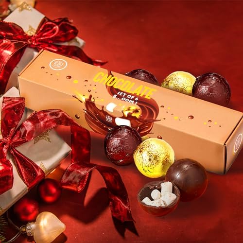 Hot Chocolate Bombs Marshmallow Filled Balls - Set of 6 - Delicious Cocoa Melts Bomb Filled Marshmallows - 2 Flavors Caramel & Fudge Brownie Candy - Milk Chocolates Cocoa Gift - Delicious Melt Gifts