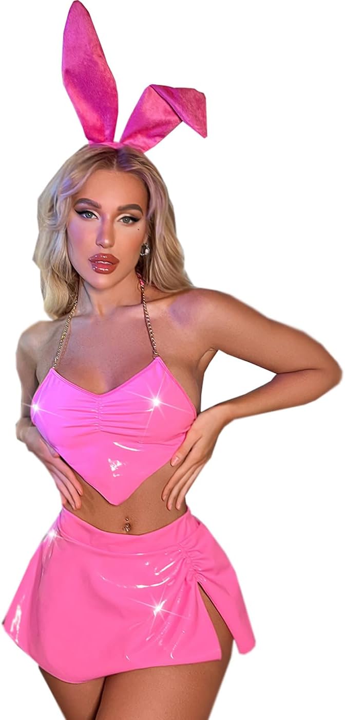 Women's Cosplay Costume Cute Suspenders Sexy Bunny Costume Latex Dresses Halloween Costume Outfit