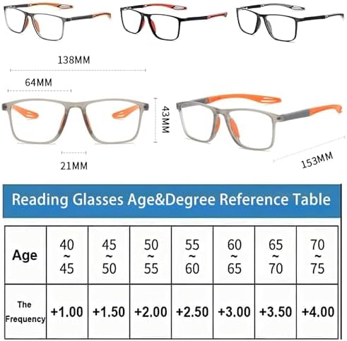 Reading Glasses Men, Sports Ultra-Light Anti-Blue Light Presbyopic Glasses