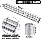 Vesici 2 Pack Metal Weekly Pill Organizer Travel Pill Container with Keychain 7 Day Weekly Waterproof Small Capsules Holder Case Box Stackable for Women Men Travel Outdoor(Black, Silver)