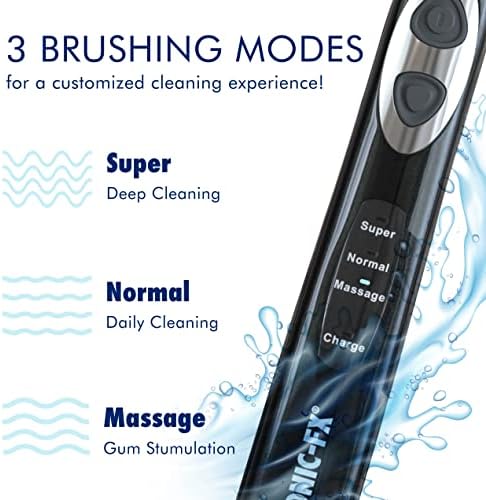 Sonic-FX Solo Electric Toothbrush - 3 Brushing Modes - with Intelligent Auto-Timer, Includes 2 Tooth Brush Heads, and 1 Interdental Head, Rechargeable, Electronic Charging/Storage Base (Black)