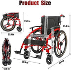 Sports Wheelchair for Adult, Folding Ergonomic Transport Wheelchairs, Self-propelled Manual Chair with Anti-Tipper, 24” Rear Wheels