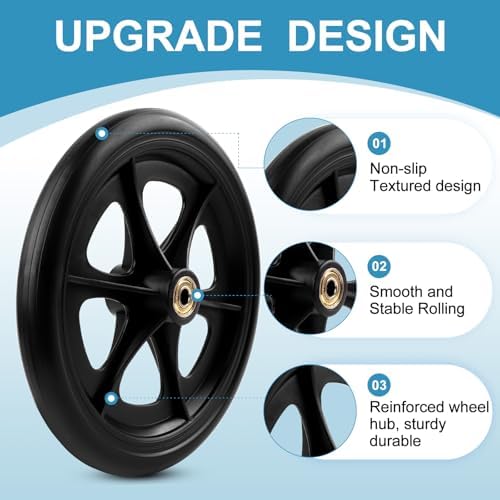 2 Pcs 8 Inch Walker Wheels Replacement Solid Wheelchair Front Wheels,Anti-Slip Rubber Rollator Replacement Wheels for Wheelchairs, Rollators, Walkers