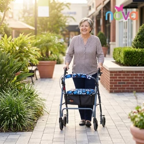 NOVA Rollator Walker Seat & Backrest Cover Set – Removable Washable Fabric Cushion Covers for Standard Rolling Walkers, Comfort & Style Upgrade Mobility Accessory, Aloha Blue