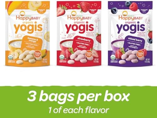 Happy Baby Organics Yogis Freeze-Dried Yogurt & Fruit Snacks, 3 Flavor Variety Pack, 1 Ounce (Pack of 3)