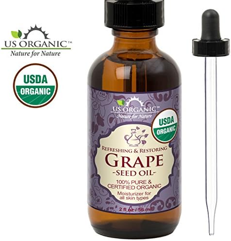 US Organic Grape Seed Oil, USDA Certified Organic, 100% Pure & Natural, Cold Pressed Virgin, Unrefined, in Amber Glass Bottle w/Glass Eyedropper for Easy Application (2 oz (56 ml))