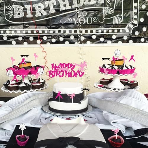 Sursurprise Karate Birthday Decorations, 25Pcs Happy Birthday Cake Topper Karate Cupcake Toppers for Girls Taekwondo Martial Arts Party Supplies