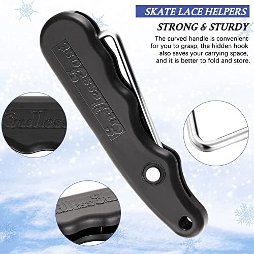 MTLEE Lace Tightener 4 Pieces Folding Shoe Lace Puller Stainless Hockey Lace Tightening Tool Portable Lace Tightener Puller Tool Black Skate Lace Tightener for Ice Skates Figure Skates Boots Shoes