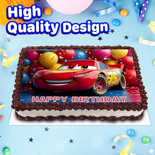 8.3 x 11.7 Inch Edible Square Cake Toppers – Speed Cars Themed Birthday Party Collection of Edible Cake Decorations