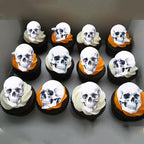Rsstarxi 60 Pack Edible Skull Cupcake Toppers Edible Halloween Cake Decorations Rice Paper Skull Cake Picks Decorations for Halloween Birthday Baby Shower Party Decorations