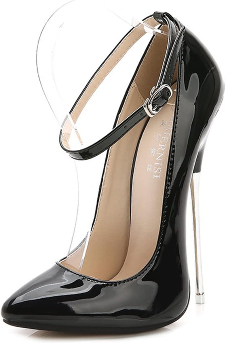 Unisex Men's Women's Ankle Strap Pointed Toe High Heels Sexy Patent 16cm Stiletto Heel Pumps Nightclub Catwalk Stripper Club Pole Dance Lady Dress Party Shoes