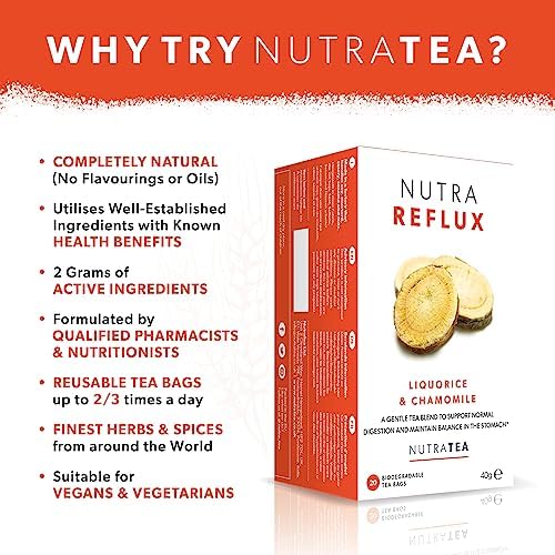 NUTRAREFLUX - Acid Reflux Tea | Heartburn Relief Tea - Providing Upset Stomach Relief and GERD relief - Includes Fennel & Licorice - 60 Enveloped Tea Bags - by Nutra Tea - Herbal Tea- (3 Pack)