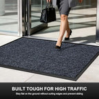 Commercial Floor Mat Non-Slip Waterproof, 2' x 3' Front Door Mat for High Traffic Areas, Easy Clean Low Profile Durable Rug, for Entryway, Indoor/Outdoor, Office, Industrial, Garage, Grey