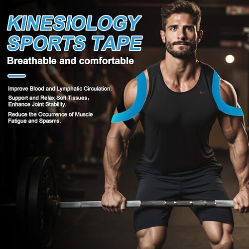 SUPERBE Precut Kinesiology Tape (3 Rolls Pack), Elastic Sports Tape for Pain Relief, Muscle Support, Recovery and Physio Therapy, Breathable, Waterproof (Beige Blue Pink)