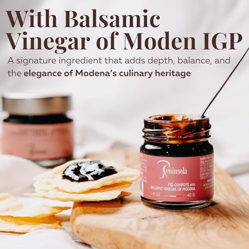 PENINSOLA Balsamic Compote Pack of 4 - Fruit Spread with Balsamic Vinegar of Modena, Italian Gourmet Tasting Kit (Fig, Strawberry, Pear, Blueberry) - Made in Italy – Delicious on Cheese & Dessert