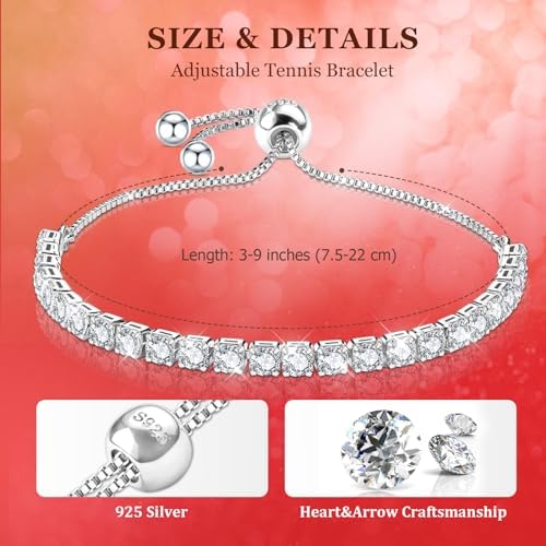 J.Fée Silver Bracelet, S925 Tennis Bracelet with Sparkling 5A Cubic Zirconia Silver Bracelets for Women Adjustable Bracelet for Women Bracelets Womens Bracelet Women Gifts for Women Mom