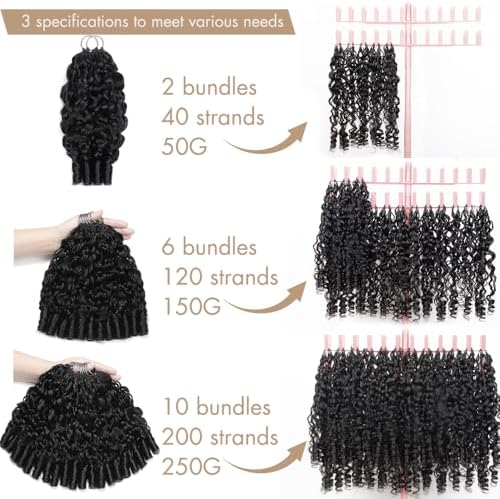 Human Crochet Hair for Black Women 16 Inch Burmese Curly Bundles Human Hair Pre-separated 40 Strands 50g Invisible Miracle Knots Feather Crochet Human Hair Extensions Natural Black 1B#