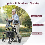 Upright Rollator Walker, Heavy Duty Stand Up Walkers for Seniors with Seat and Reversible Backrest, Foldable Standing Rollator with 8" Anti-Slip PU Wheels, Black