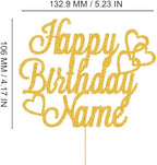Personalized Happy Birthday Cake Topper | Customized Name Cake Decoration | Double Sided Glitter Card | Rose Gold