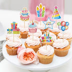 24pcs Happy Birthday Cupcake Toppers Colorful Birthday Cupcake Picks Baby Showe Kids' Birthday Party Decorations