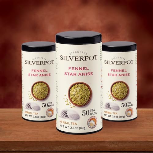 Silverpot Fennel & Star Anise Tea Bags, 50 Count, Fennel Seed Tea, Star Anise Tea, Herbal, Hot or Iced, Caffeine Free, 100% Natural