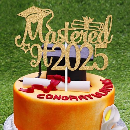 Mastered It 2026 Cake Topper, Happy Master Degree Cake Decorations, Congrats Master Degree, Class of 2026 Graduation Party Decorations Supples, Gold Glitter